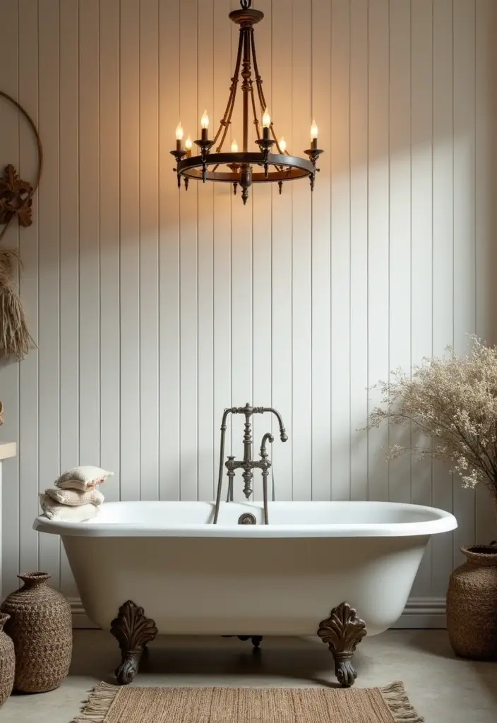 27 Bathroom Chandeliers Over Tub for Glam Appeal - 12. Rustic Farmhouse Chandelier