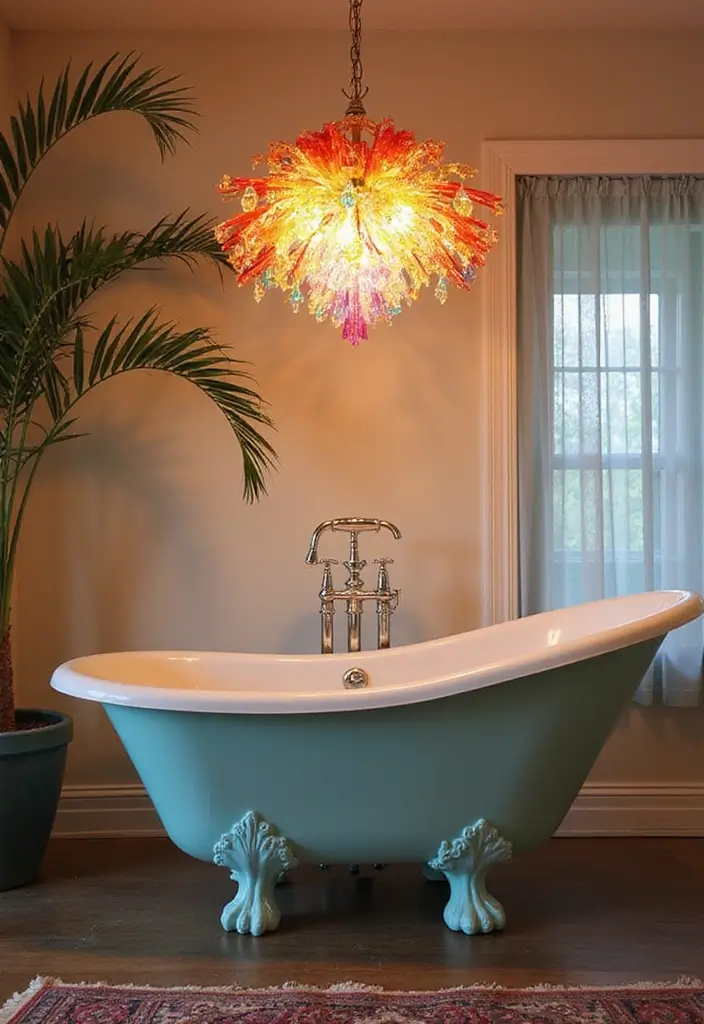 27 Bathroom Chandeliers Over Tub for Glam Appeal - 18. Colorful Glass Chandelier