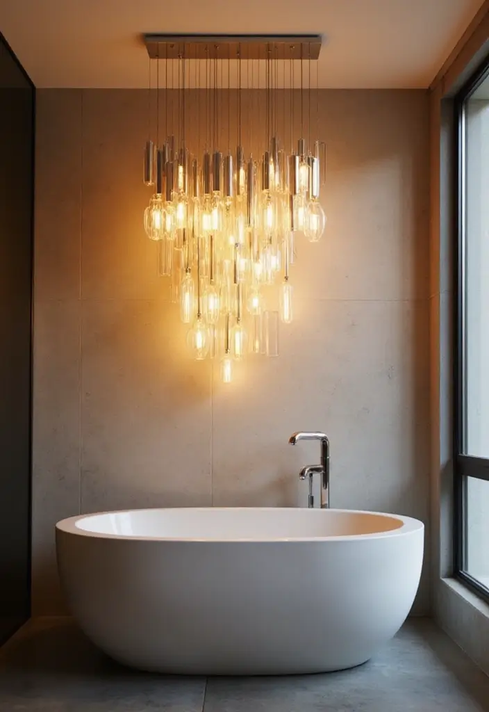27 Bathroom Chandeliers Over Tub for Glam Appeal - 22. Sleek Linear Chandelier