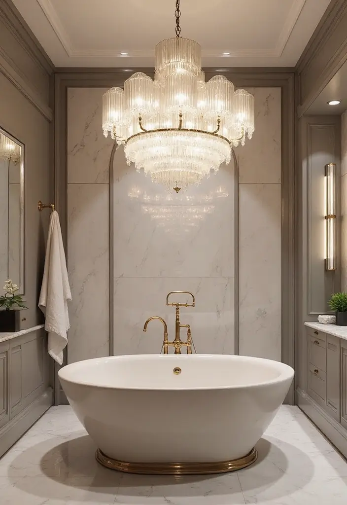 27 Bathroom Chandeliers Over Tub for Glam Appeal - 24. Elegant Marble Chandelier