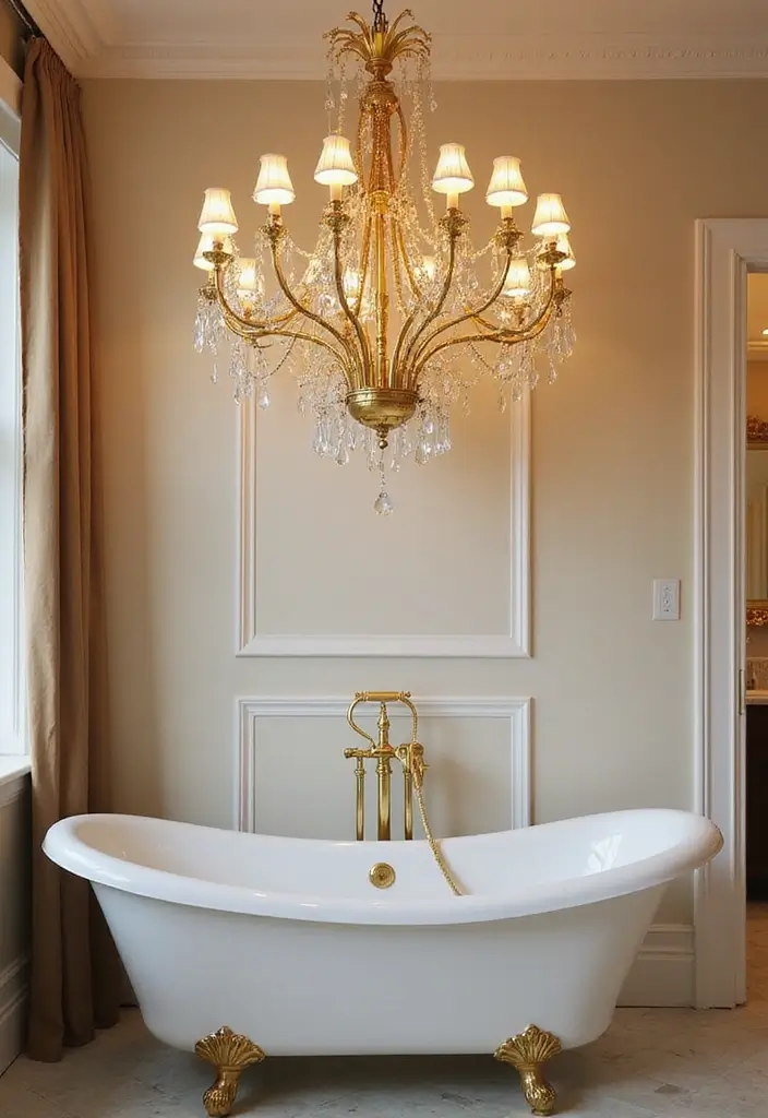 27 Bathroom Chandeliers Over Tub for Glam Appeal - 3. Glamorous Gold Chandelier