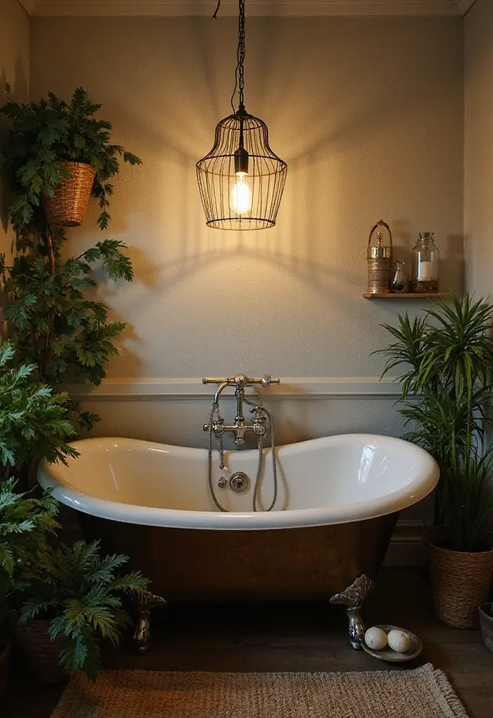 27 Bathroom Chandeliers Over Tub for Glam Appeal - 4. Vintage-Inspired Caged Chandelier