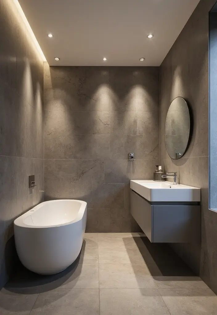 27 Bathroom Ideas Grey And White Combinations That Work - 14. Grey and White Lighting Fixtures