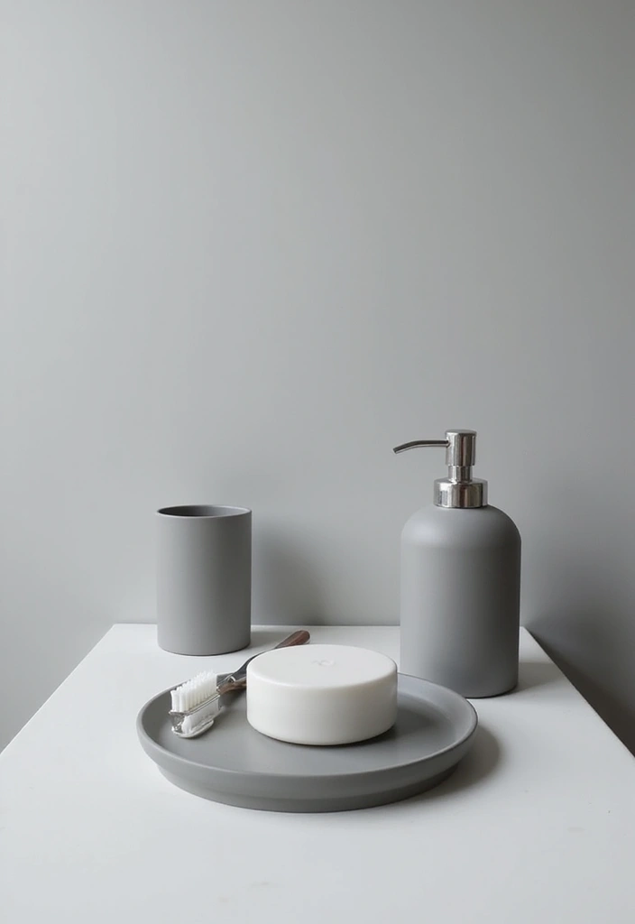 27 Bathroom Ideas Grey And White Combinations That Work - 20. Monochromatic Accessories