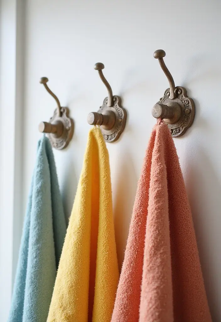 27 Bathroom Ideas Towels That Double As Decor - 16. Towel Hooks as Decoration