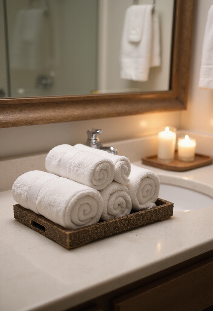 27 Bathroom Ideas Towels That Double As Decor - 22. Spa-Like Towel Presentation