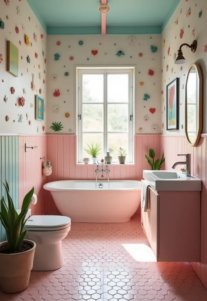 27 Bathroom Ideas Wood Floor Style And Function - 13. Whimsical Patterns with Hexagonal Wood