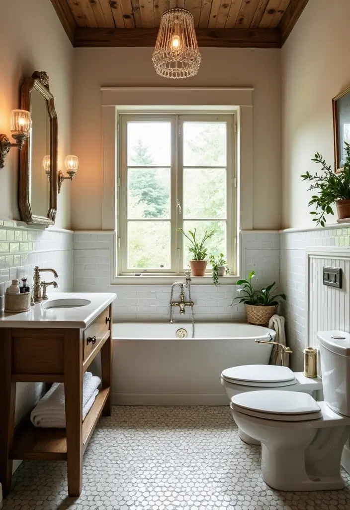 27 Bathroom Ideas Wood Floor Style And Function - 18. Vintage Tiles with Wood Borders