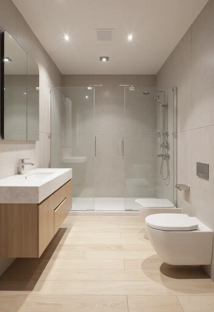 27 Bathroom Ideas Wood Floor Style And Function - 2. Sleek Contemporary Design