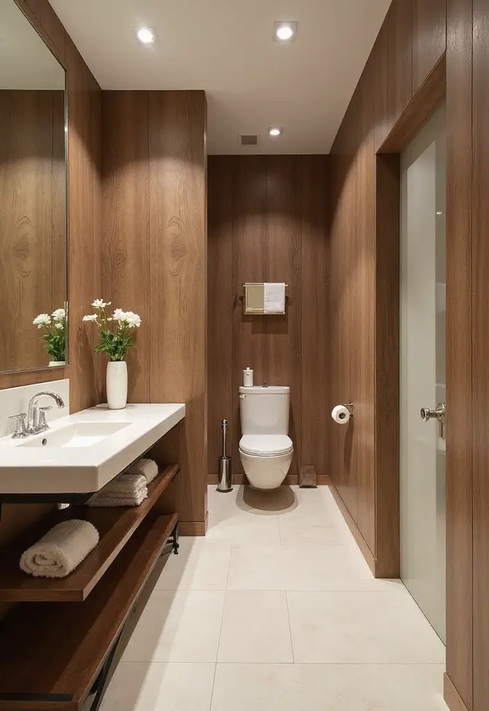 27 Bathroom Ideas Wood Floor Style And Function - 23. Accent Wall with Wood Paneling