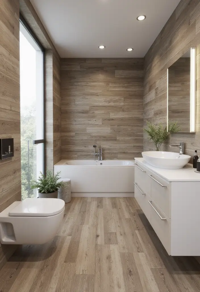 27 Bathroom Ideas Wood Floor Style And Function - 4. Wood-Look Tiles for Durability