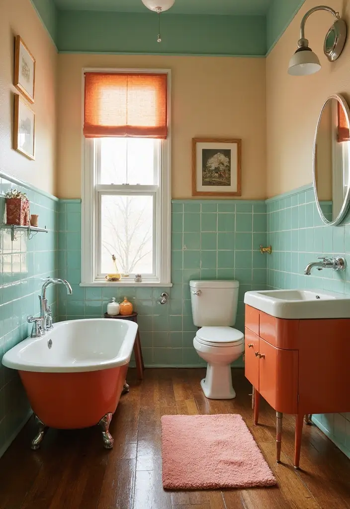 27 Bathroom Ideas Wood Floor Style And Function - 5. Mid-Century Modern Vibes