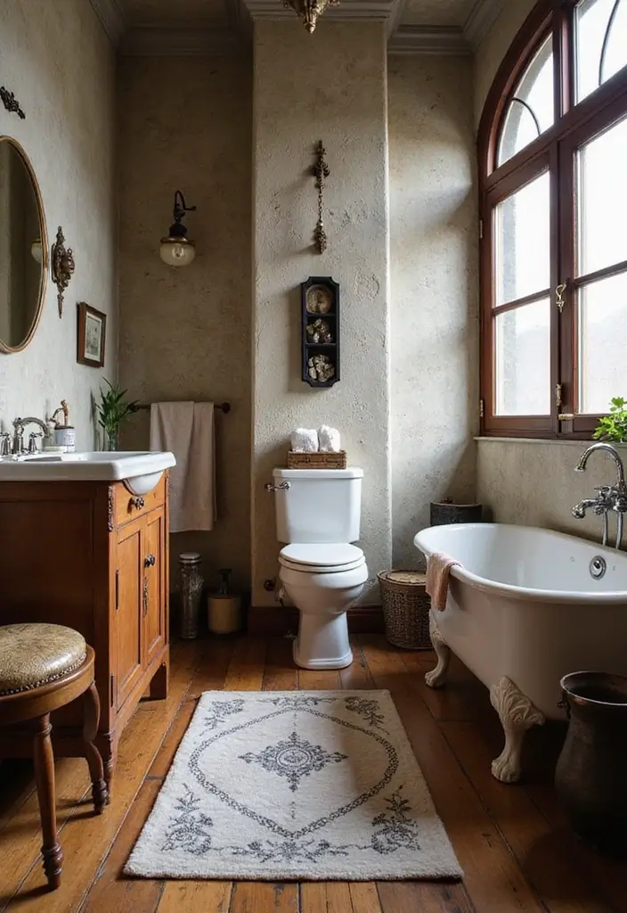 27 Bathroom Ideas Wood Floor Style And Function - 9. Vintage Meets Modern Fusion