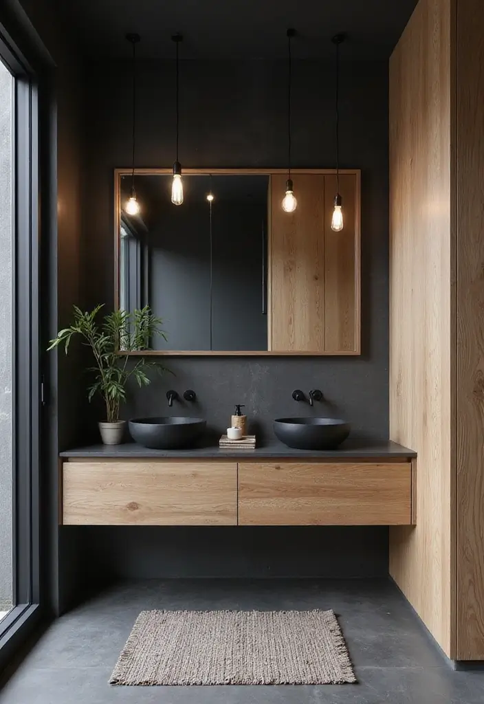 27 Black And Wood Bathroom Designs That Balance Warmth - 25. Eco-Friendly Choices in Black and Wood Design