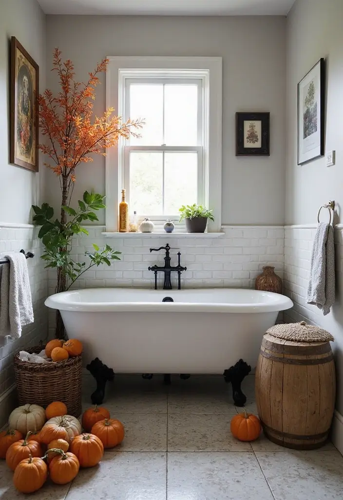 27 Black And Wood Bathroom Designs That Balance Warmth - 26. Seasonal Decor with Black and Wood