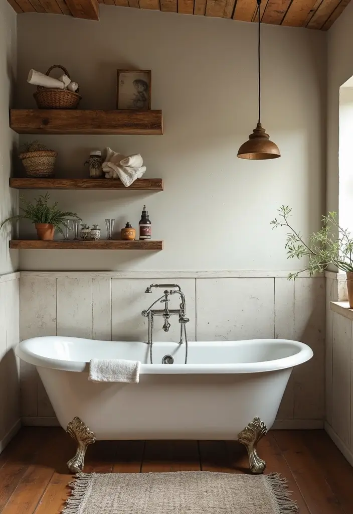 27 Black And Wood Bathroom Designs That Balance Warmth - 3. Rustic Charm with Vintage Touches