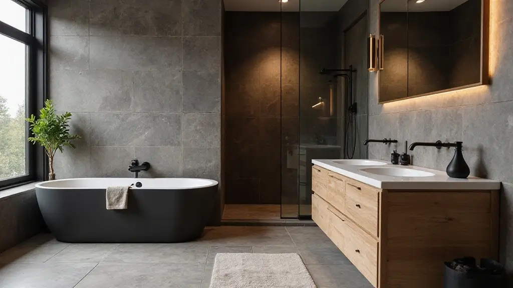27 Black And Wood Bathroom Designs That Balance Warmth