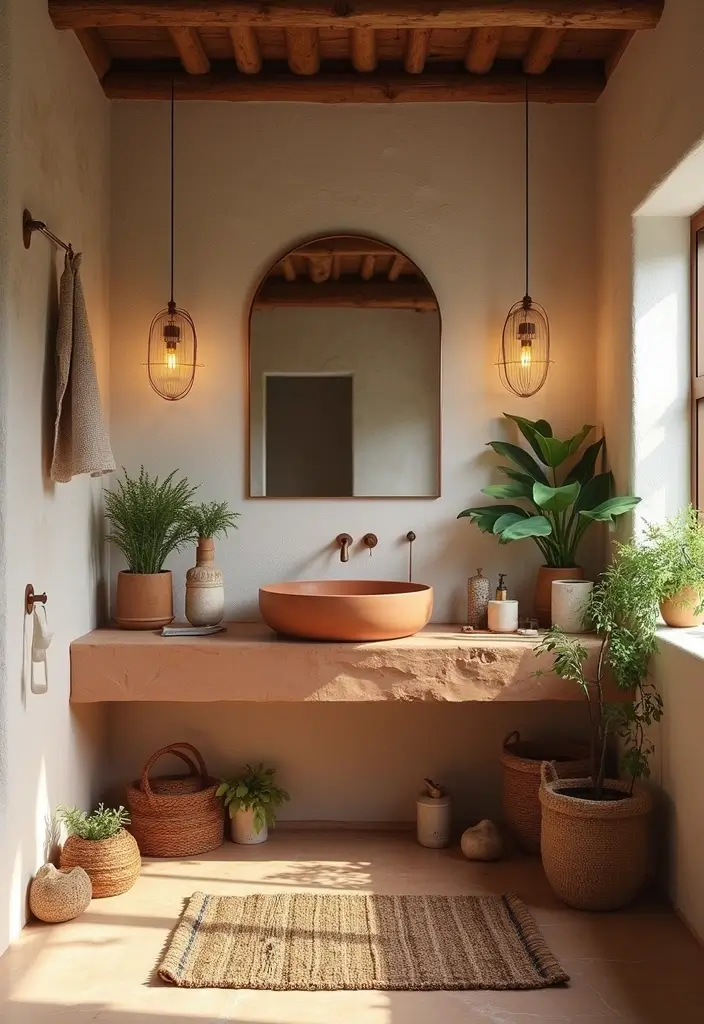 27 Colored Bathroom Vanity Ideas That Pop - 12. Earthy Terracotta Warmth