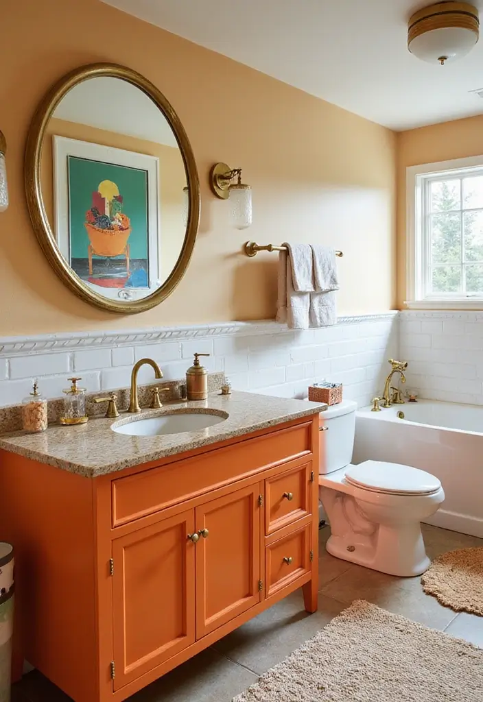 27 Colored Bathroom Vanity Ideas That Pop - 13. Vibrant Orange Energy