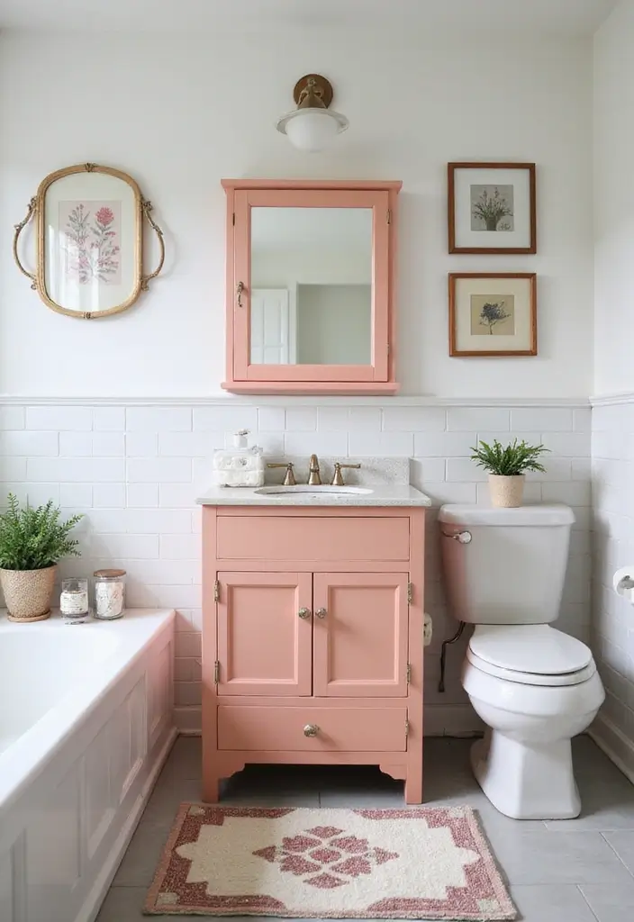 27 Colored Bathroom Vanity Ideas That Pop - 19. Charming Peachy Perfect