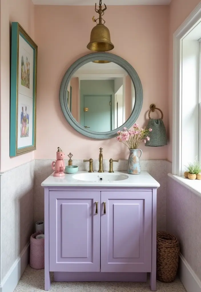 27 Colored Bathroom Vanity Ideas That Pop - 23. Whimsical Lavender