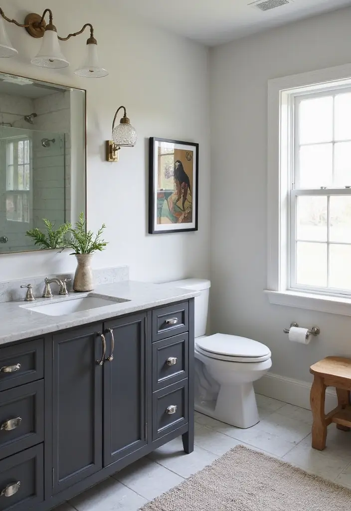 27 Colored Bathroom Vanity Ideas That Pop - 24. Stylish Charcoal Gray