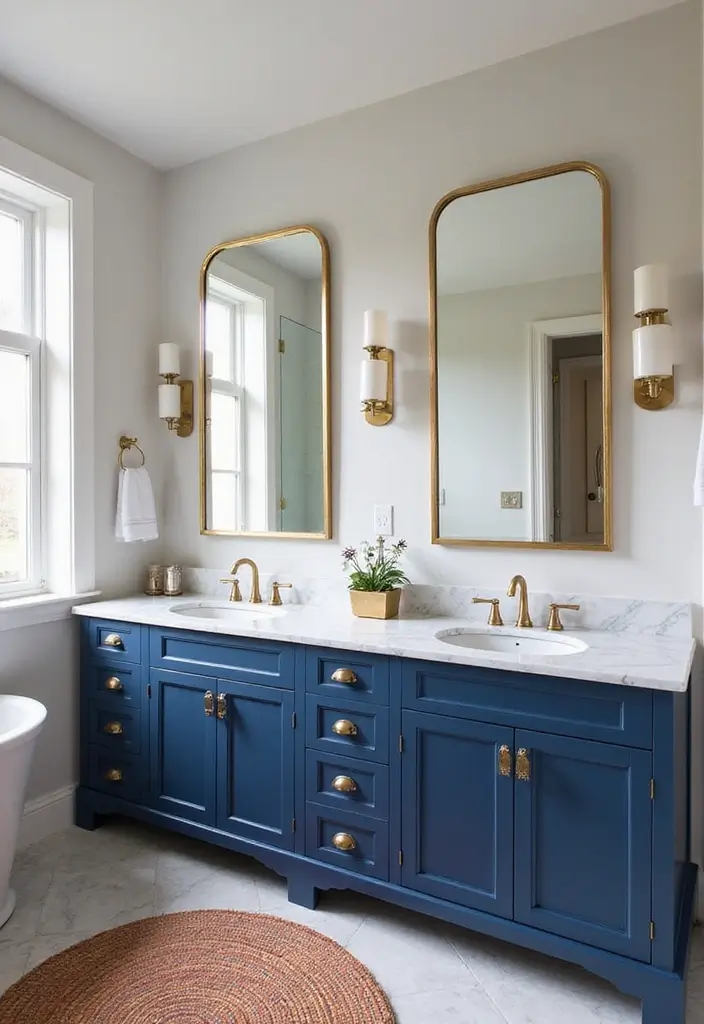 27 Colored Bathroom Vanity Ideas That Pop - 5. Elegant Navy Blue Escape