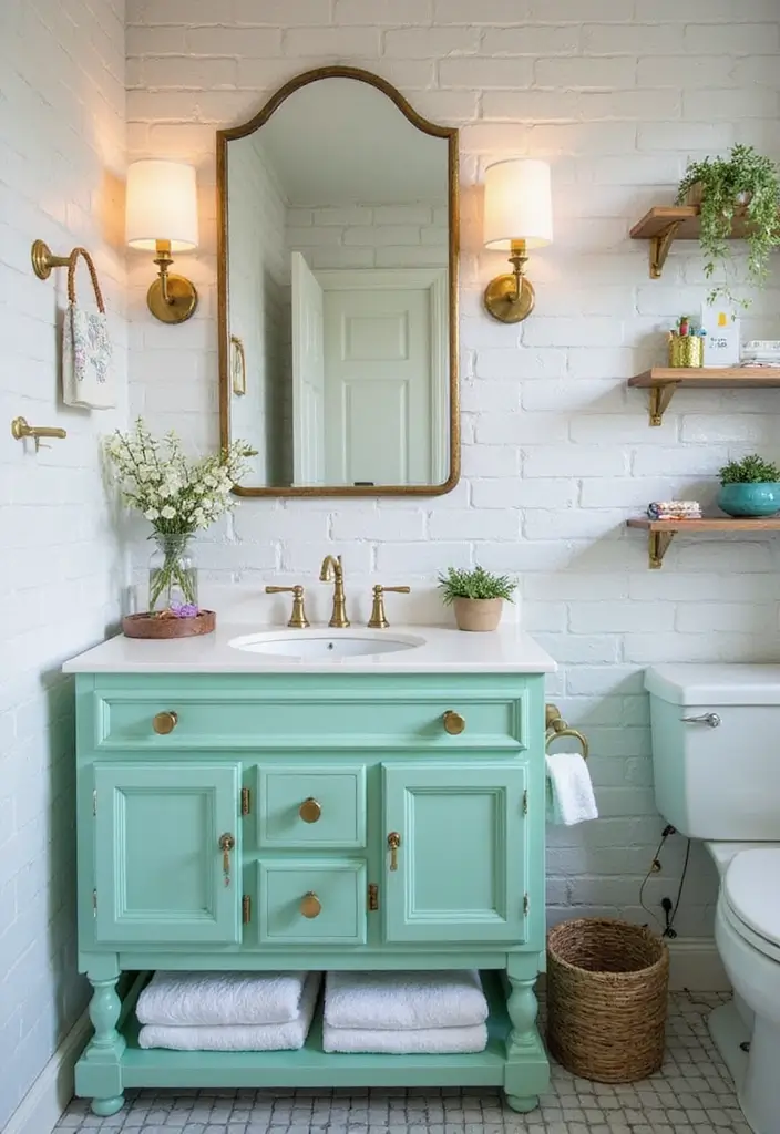 27 Colored Bathroom Vanity Ideas That Pop - 8. Playful Mint Green