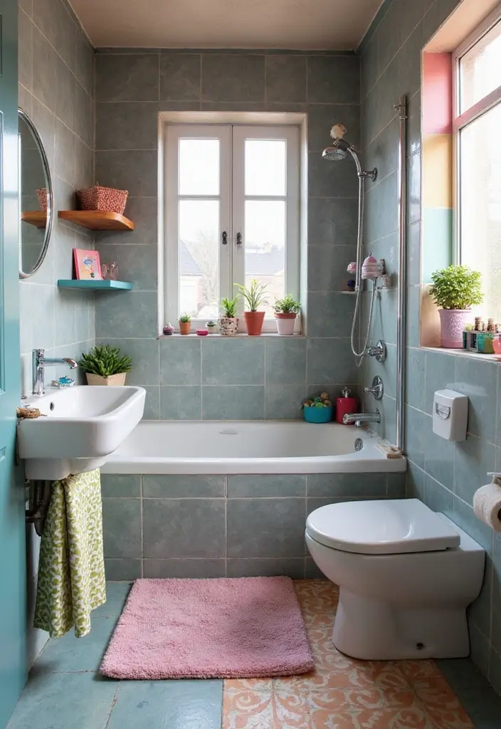 27 Gray Tile Bathroom Designs That Feel Timeless - 24. Gray Tiles for Kids’ Bathrooms