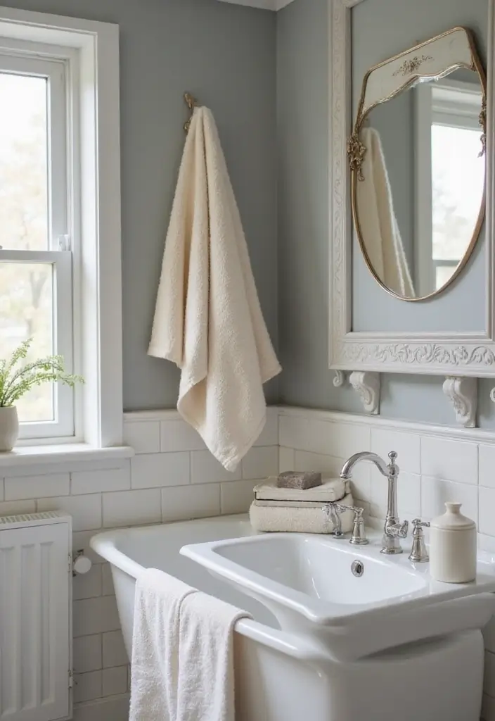 27 Grey And Cream Bathroom Ideas For Neutral Lovers - 12. Soft Cream Accents in Accessories