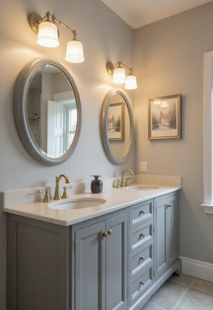 27 Grey And Cream Bathroom Ideas For Neutral Lovers - 18. Simple Vanity Lighting