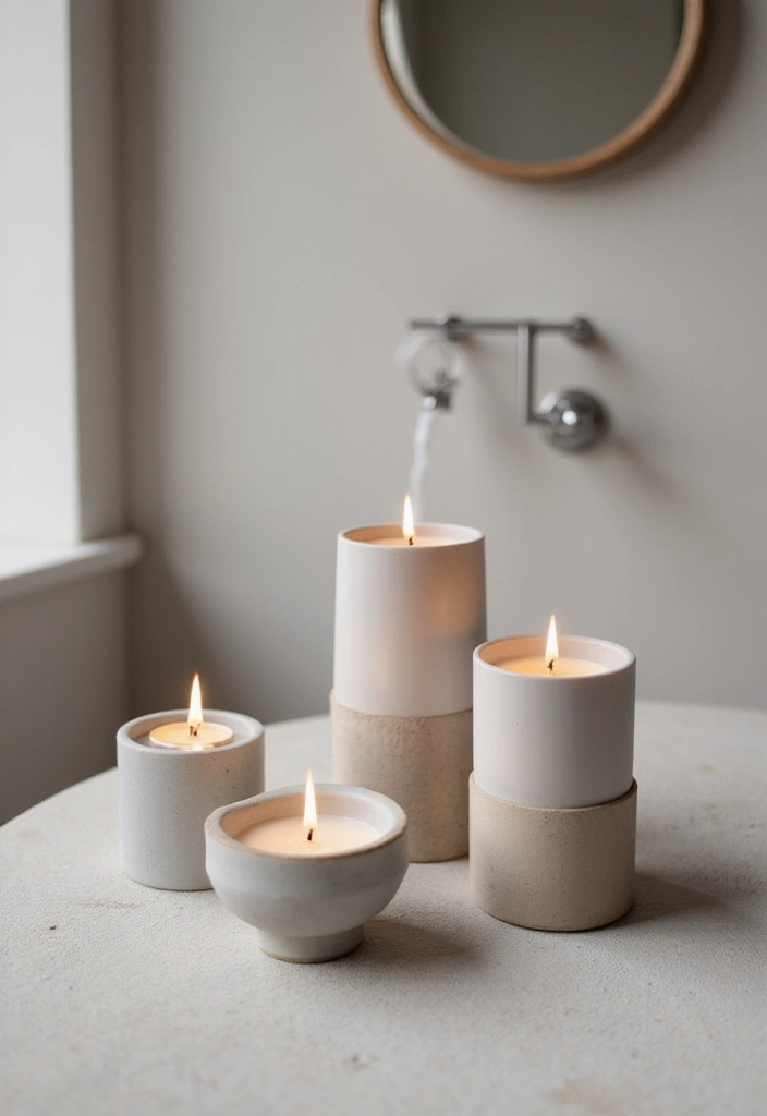 27 Grey And Cream Bathroom Ideas For Neutral Lovers - 20. Scented Candles for Atmosphere
