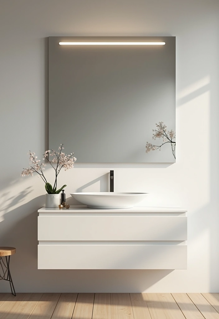27 Grey And Cream Bathroom Ideas For Neutral Lovers - 21. Minimalistic Mirrors