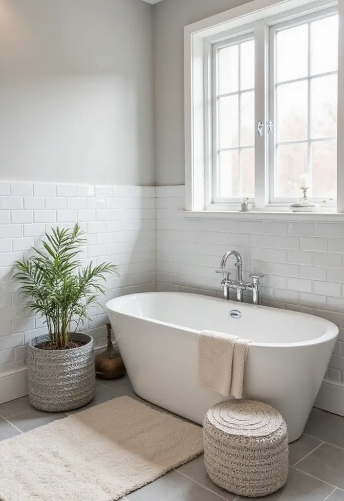 27 Grey And Cream Bathroom Ideas For Neutral Lovers - 23. Decorative Storage Baskets