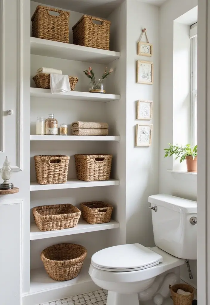 27 Jade Green Bathroom Ideas That Calm The Mind - 25. Charming Woven Baskets