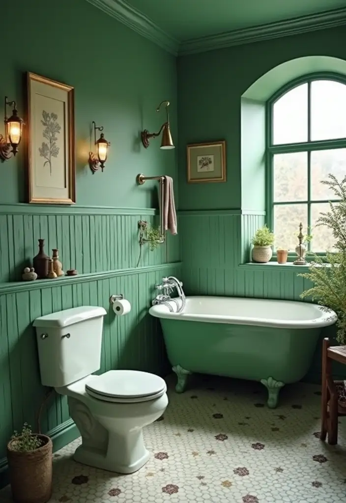 27 Jade Green Bathroom Ideas That Calm The Mind - 7. Vintage Jade Green Accents