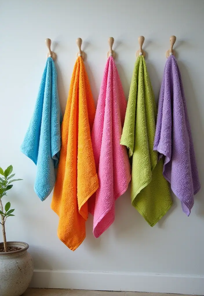 27 Mexican Style Bathroom Ideas Full Of Color - 20. Vibrant Towel Displays