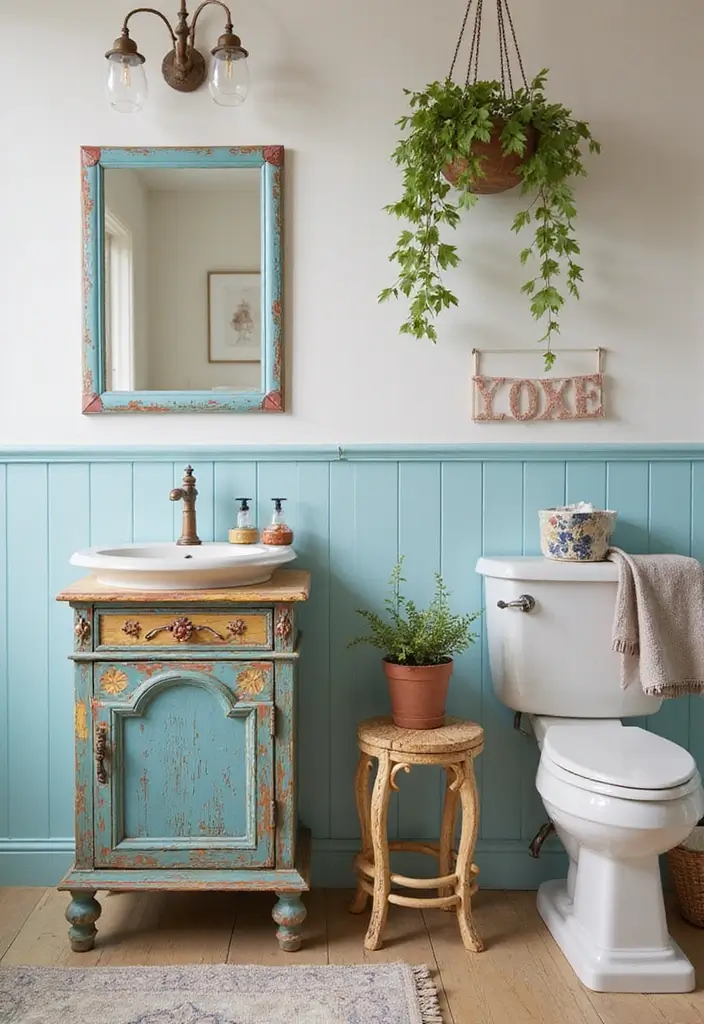 27 Mexican Style Bathroom Ideas Full Of Color - 21. Painted Furniture