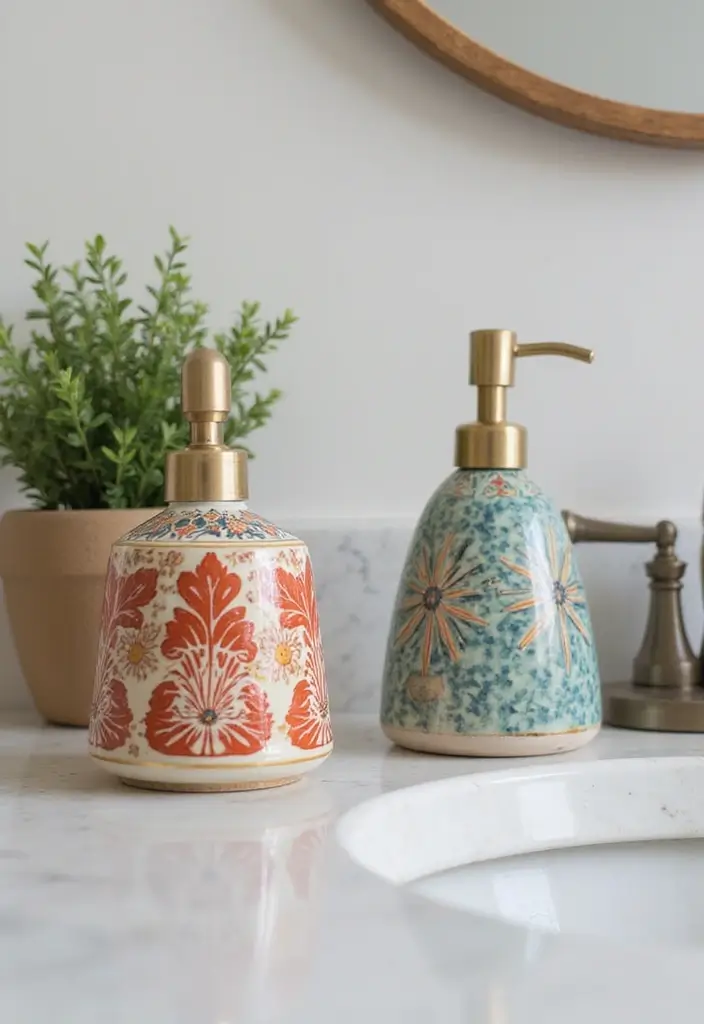27 Mexican Style Bathroom Ideas Full Of Color - 23. Decorative Soap Dispensers