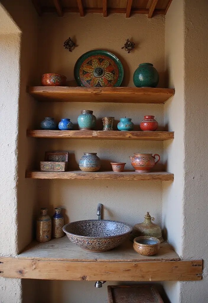 27 Mexican Style Bathroom Ideas Full Of Color - 3. Rustic Wooden Accents