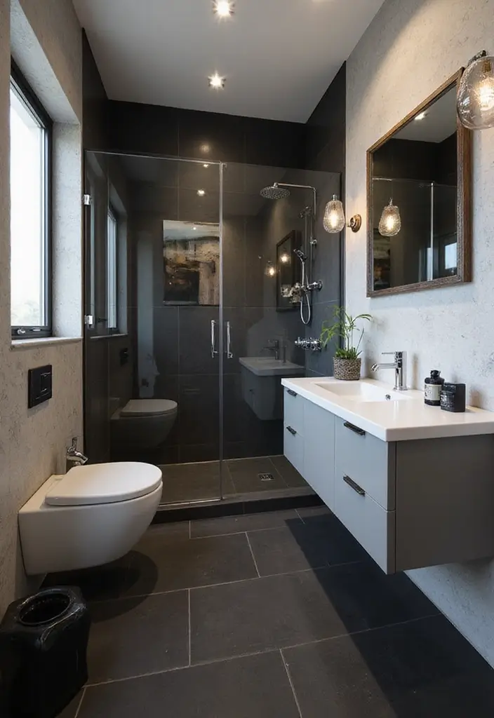 27 Modern Bathroom Black Design Trends For 2024 - 15. Black Flooring