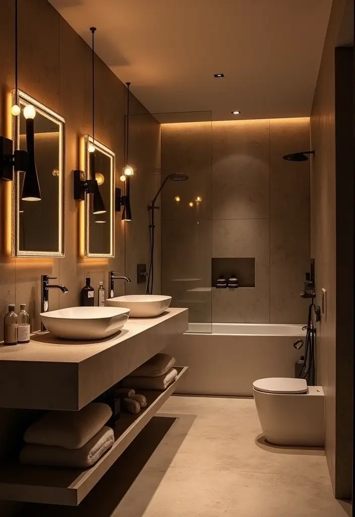 27 Modern Bathroom Black Design Trends For 2024 - 9. Black Lighting Fixtures