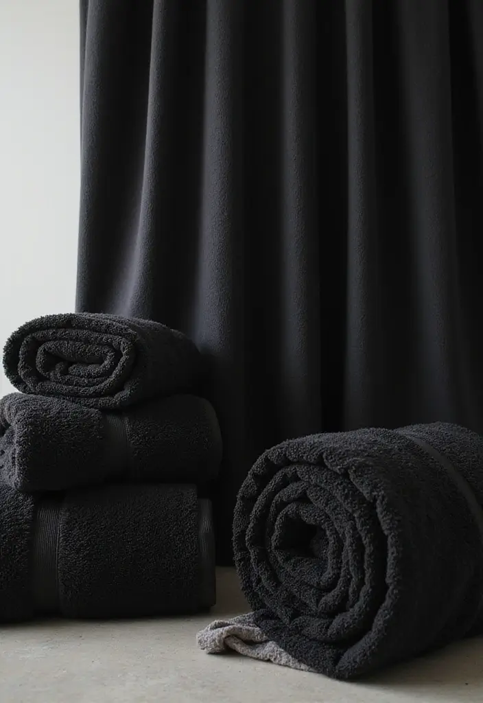 27 Modern Bathroom Design Black And Sleek - 12. Textured Fabrics