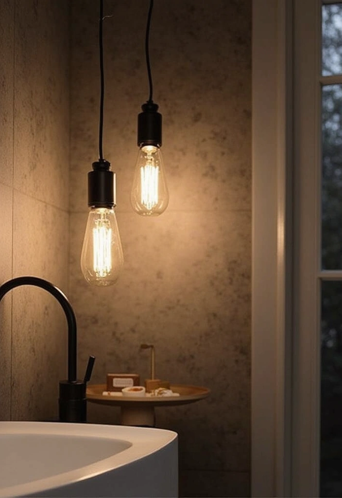 27 Modern Bathroom Design Black And Sleek - 14. Black Accents in Lighting Fixtures