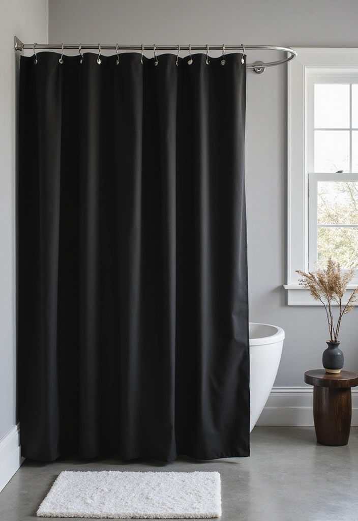 27 Modern Bathroom Design Black And Sleek - 22. Black Shower Curtains