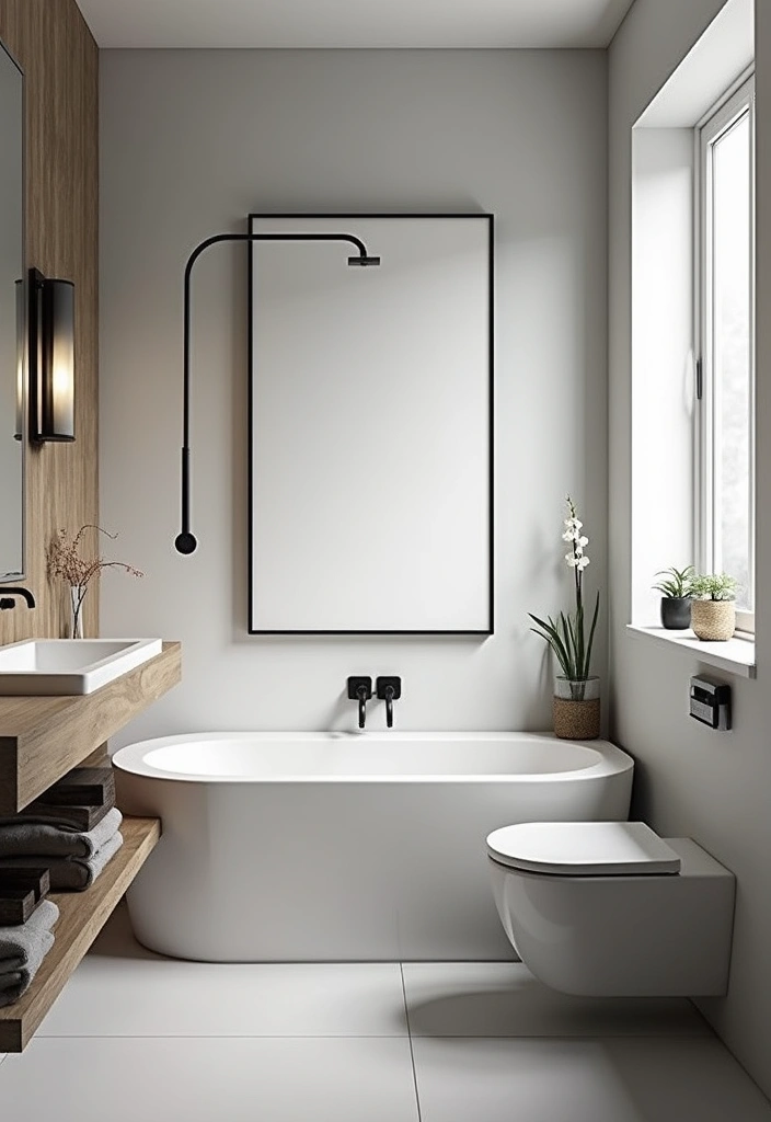 27 Modern Bathroom Design Black And Sleek - 27. Minimalist Black Bathroom Art