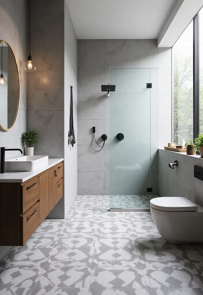 27 Modern Bathroom Design Black And Sleek - 7. Geometric Patterns