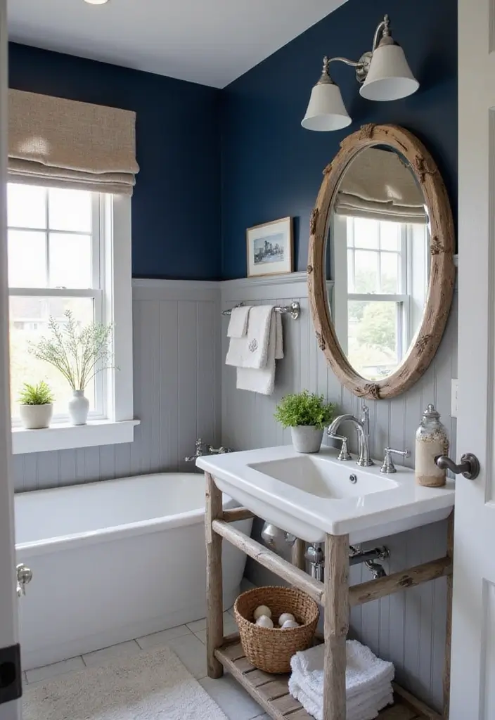 27 Navy And Grey Bathroom Ideas That Feel Calm - 1. Nautical Elegance