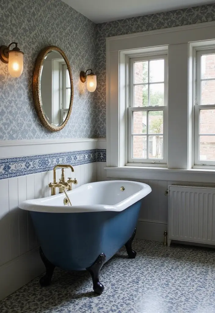 27 Navy And Grey Bathroom Ideas That Feel Calm - 10. Vintage Flair