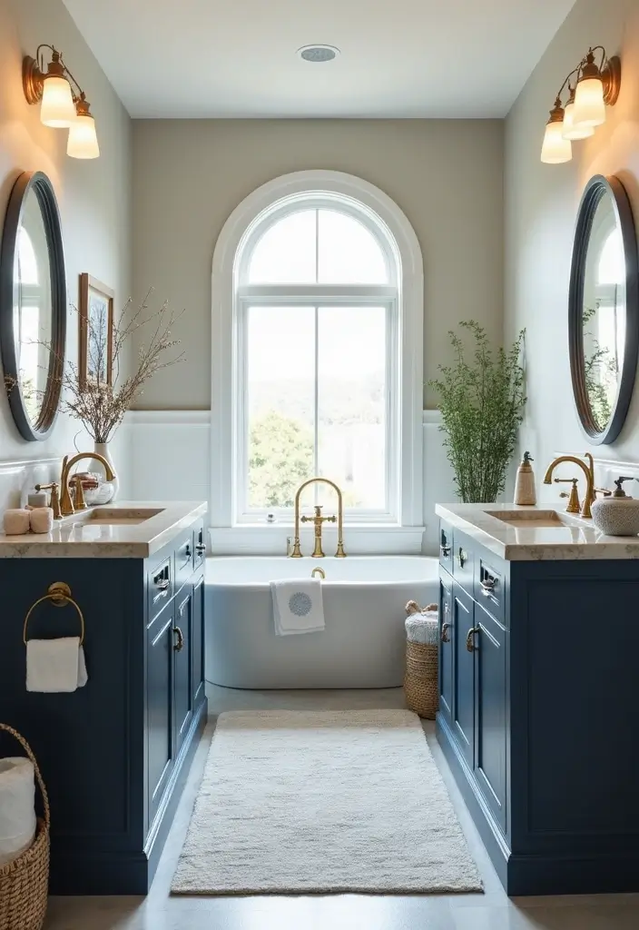 27 Navy And Grey Bathroom Ideas That Feel Calm - 11. Contemporary Coastal